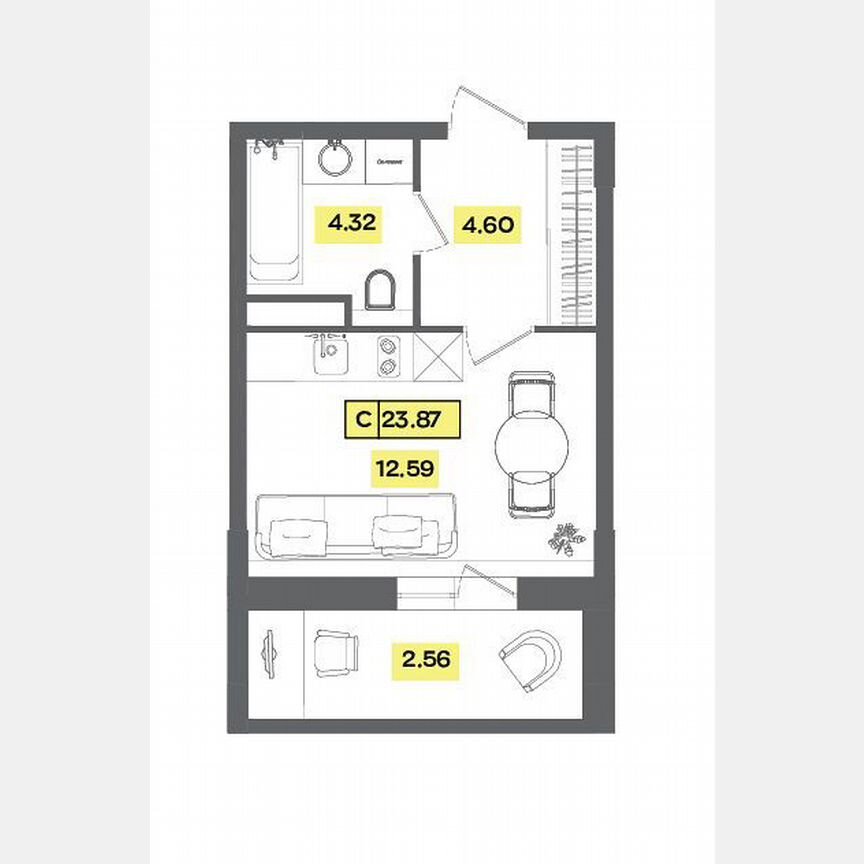 Квартира-студия, 23,9 м², 7/9 эт.