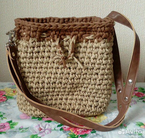Сумка торба связанная из хлопковой пряжи