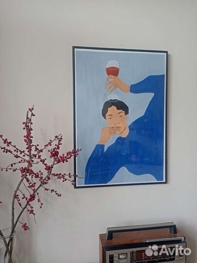 Постер девушка с вином