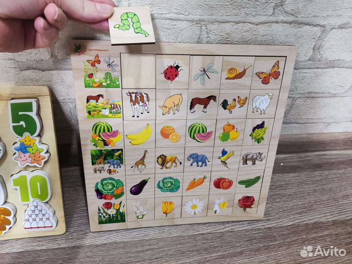 Развивающие деревянные игрушки, пазлы-вкладыши