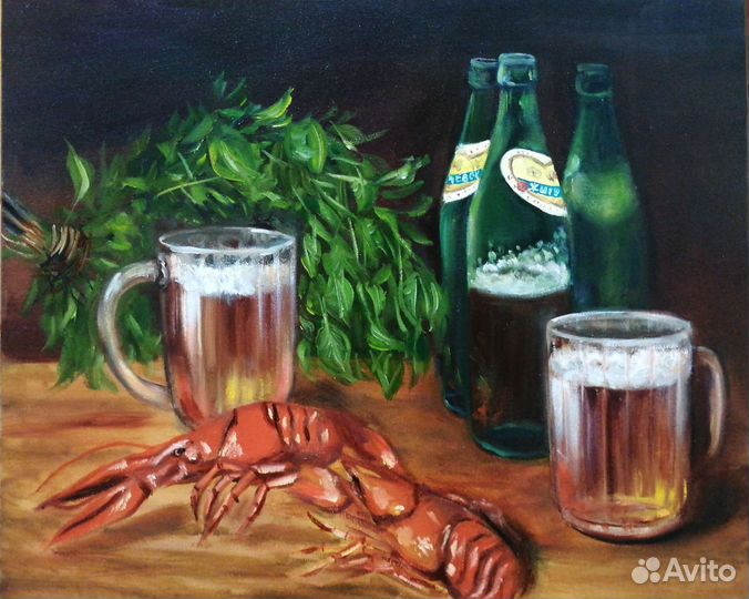 Картина маслом. Пивной натюрморт. 40х50