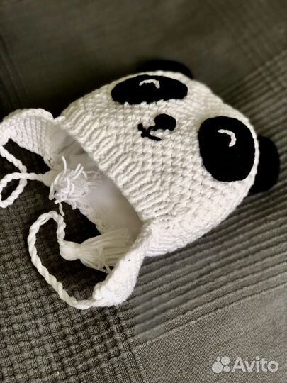 Шапка теплая пандочка для новорожденного новая