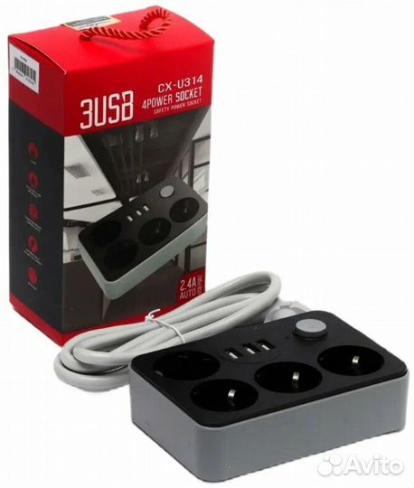 Сетевой фильтр удлинитель на 4 розетки и 3 USB пор