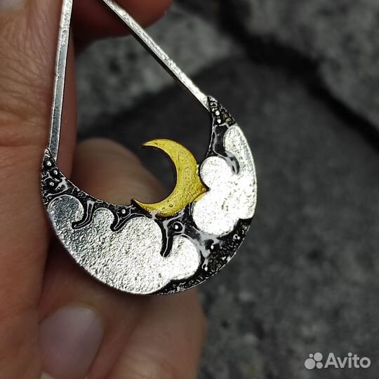 Серьги Луна в облаках