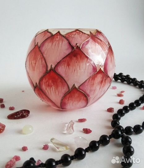 Подсвечник с витражной росписью Розовый Лотос