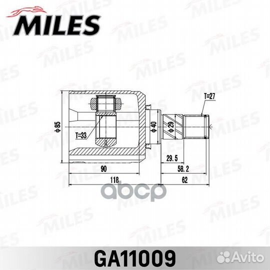 Шрус nissan qashqai 06-13 внутр. лев. GA11009 M