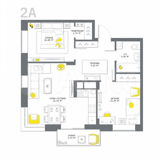 2-к. квартира, 63,6 м², 22/25 эт.