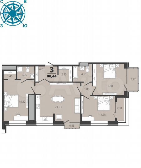 3-к. квартира, 87,8 м², 13/19 эт.