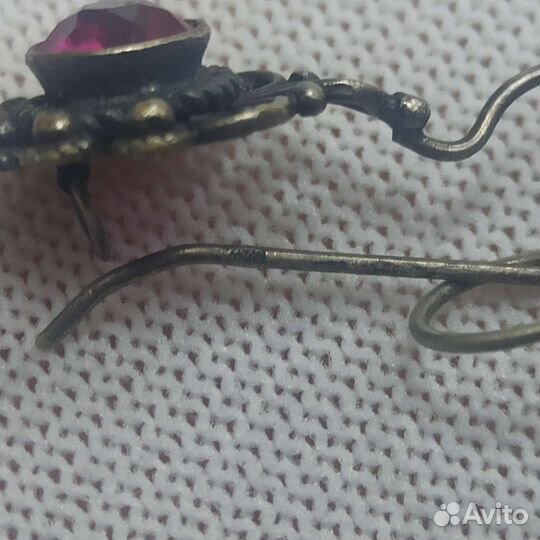 Советские Серьги Мельхиор Красные Камни Стёкла