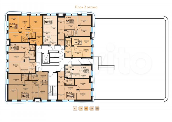 3-к. квартира, 70,9 м², 2/9 эт.