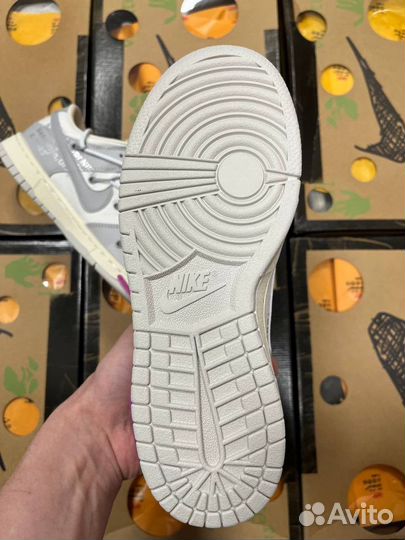 Женские кеды Nike Dunk off white lot 03 Белые