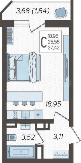 Квартира-студия, 27,4 м², 19/23 эт.