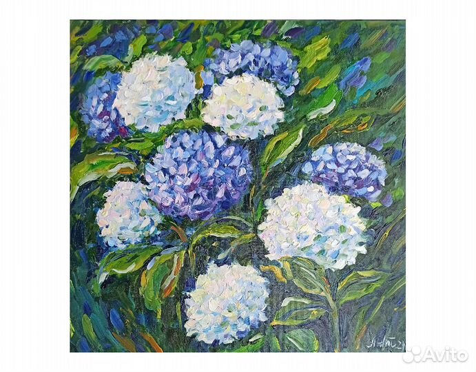 Картина маслом с цветами гортензии маслом холст