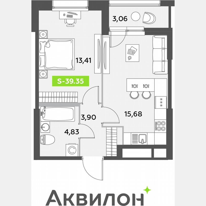 1-к. квартира, 39,4 м², 1/12 эт.