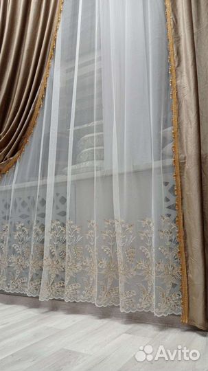 Бархатные шторы с бахромой,стекстеклярус,тюль