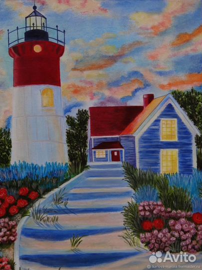 Картина маслом пейзаж, маяк