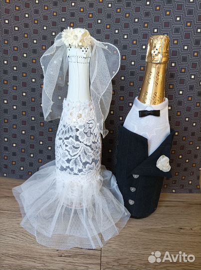 Украшения для бутылок на свадьбу