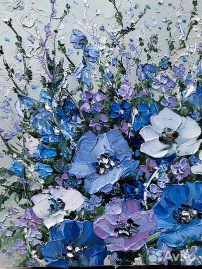 Картина маслом букет с лютиками сакура ромашки