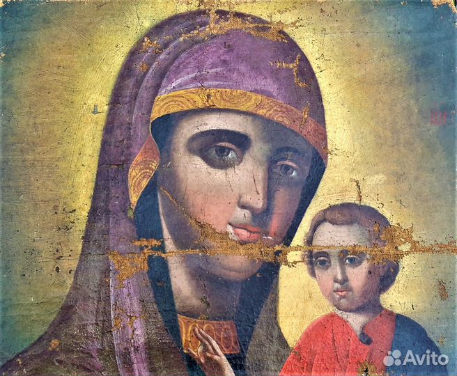 Старинная икона. Богородица. Живопись. 19 век