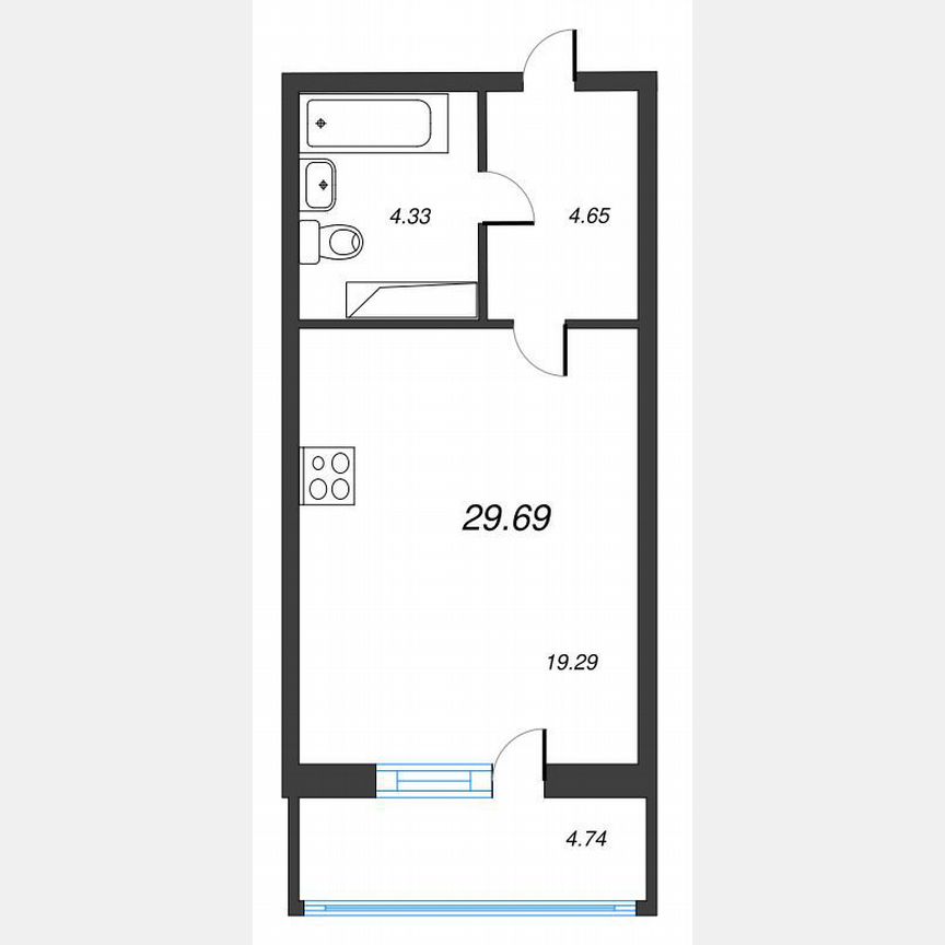 Квартира-студия, 33 м², 19/22 эт.