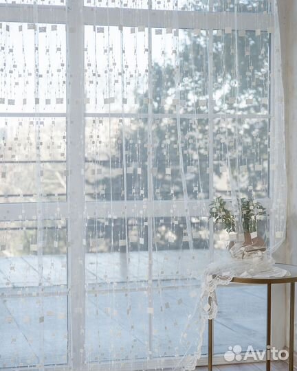 Тюль мона золото готовый на окна пошив