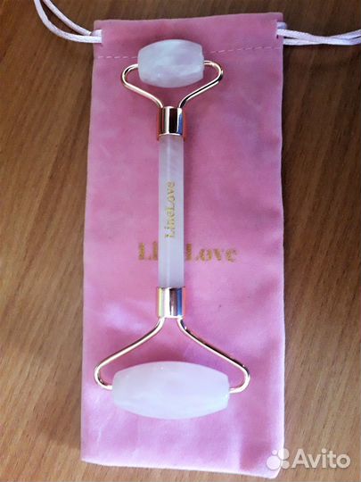 Роликовый массажер для лица LineLove розовый кварц