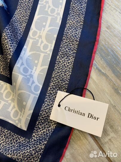 Шелковый платок шаль Dior синий двухсторонний