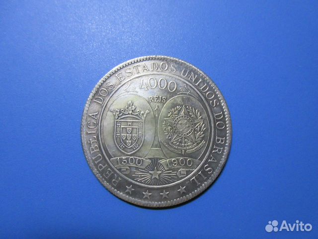 Монета 4000 рейс 1900 года. Бразилия