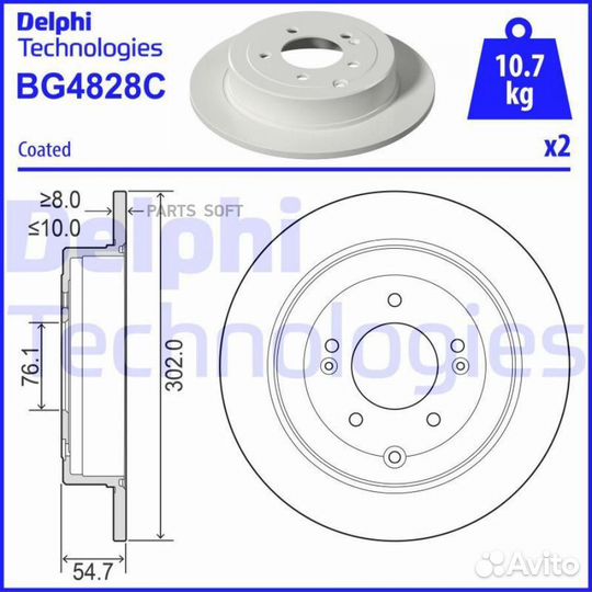 Delphi BG4828C Торм.диск задн./302 x 10 mm./ 5 отв