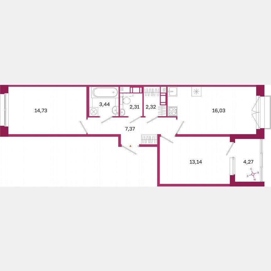 2-к. квартира, 61,5 м², 6/10 эт.
