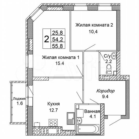 2-к. квартира, 55,8 м², 8/9 эт.