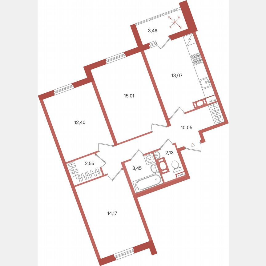 3-к. квартира, 74,6 м², 9/11 эт.