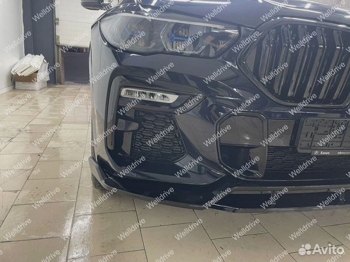 Губа передняя BMW X6 G06 черный глянец