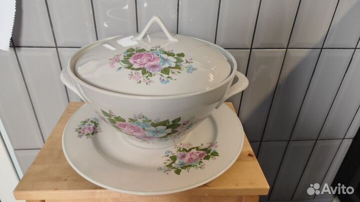 Супница и блюдо, дулево, фарфор