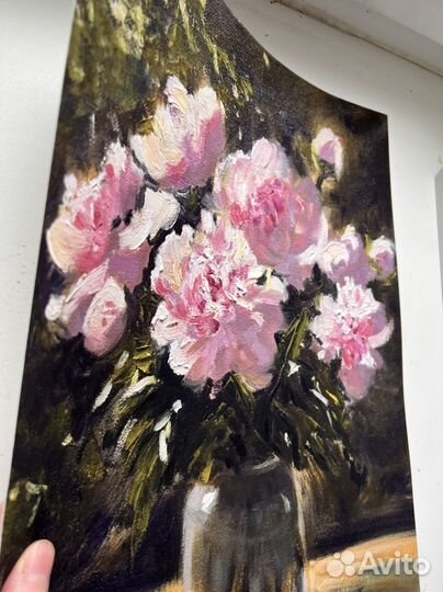 Фото принт картина масло цветы пионы Постер плакат