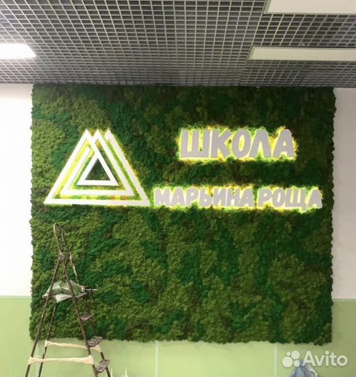 Панель из мха с логотипом