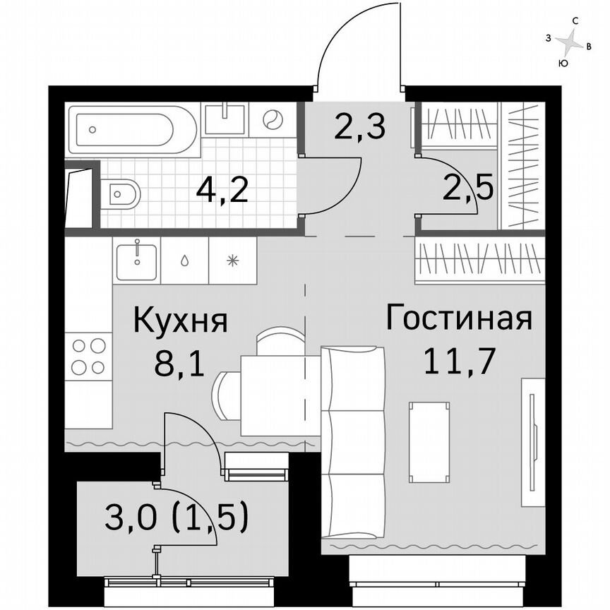 Квартира-студия, 30,3 м², 23/23 эт.