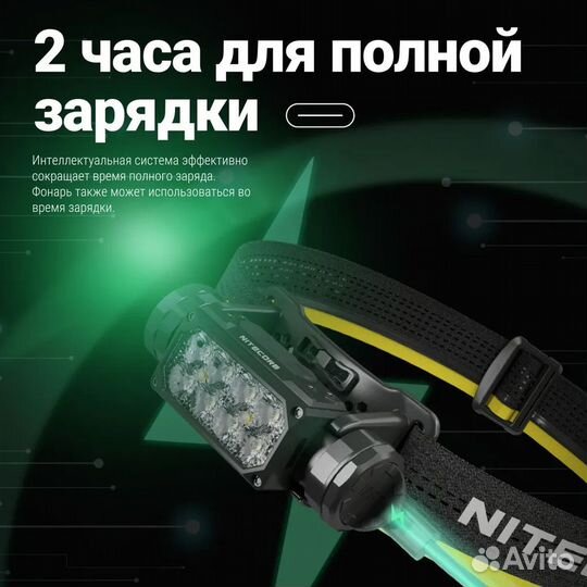 Фонарь налобный nitecore HC65 UHE 2000люм 222метр