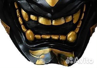 Маска Самурая желтая, черный, золотистый латекс, р
