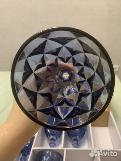 Бокалы из цветного стекла, синие 8шт