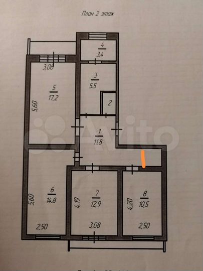 3-к. квартира, 76,8 м², 2/5 эт.