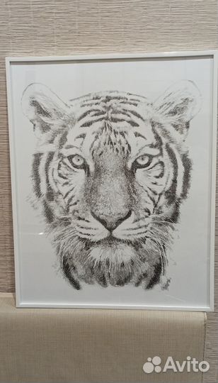 Картина гелевой ручкой, белый тигр