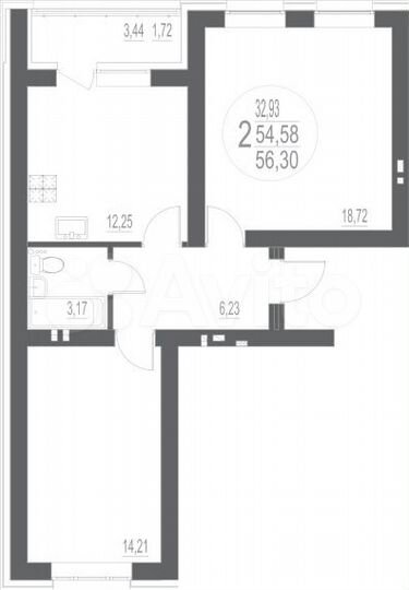 2-к. квартира, 56,3 м², 5/5 эт.