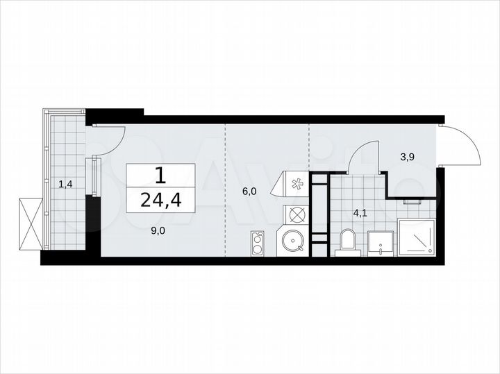 Квартира-студия, 24,4 м², 17/18 эт.