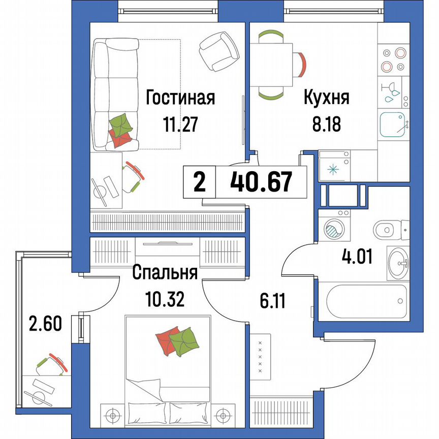 2-к. квартира, 40,7 м², 11/16 эт.