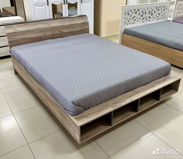 Эдинбург Кровать 1.6 кр 01 (Дуб крафт серый/Железн