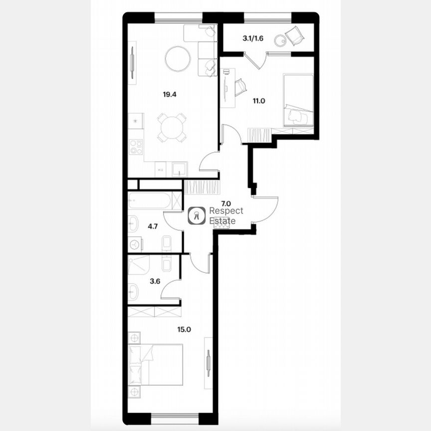 3-к. квартира, 62,3 м², 3/28 эт.