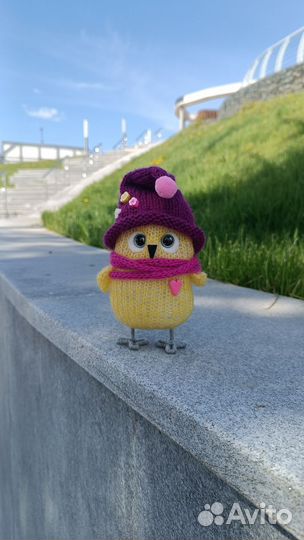 Игрушка вязаная сова спицами ручная работа