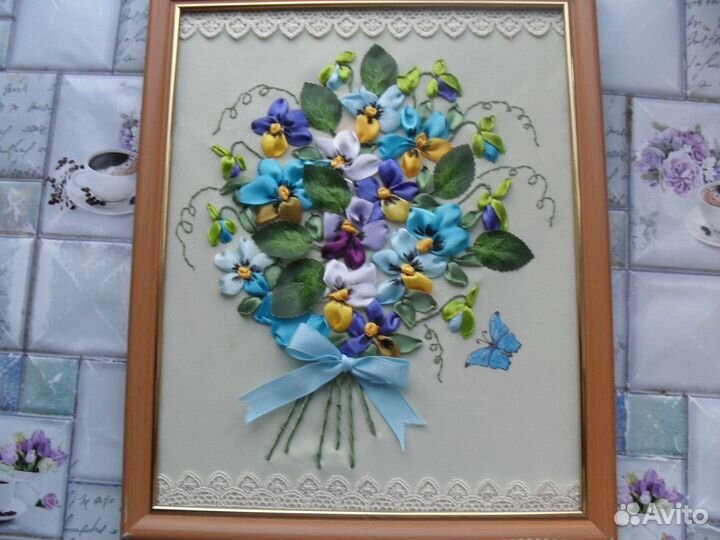 Розы в подарок- вышивка лентами