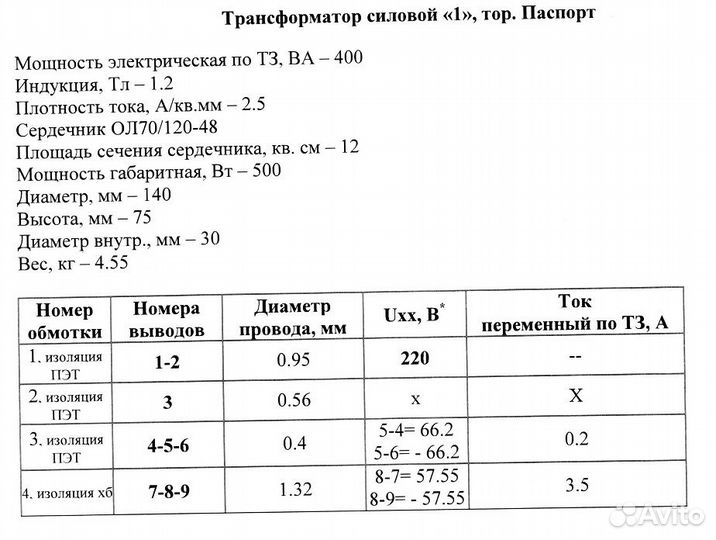 Тор Трансформатор силовой для уcилителя